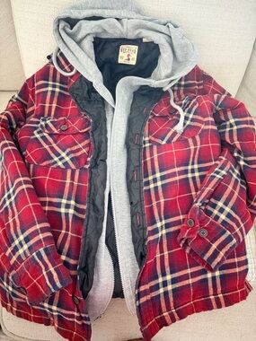 RedHead | Red Plaid Hooded Flannel Jacket with Quilted Liner